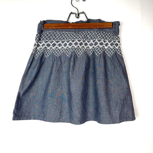 Current Elliott Cotton Embroidered Chambray Skirt Size 1 - Picture 3 of 9